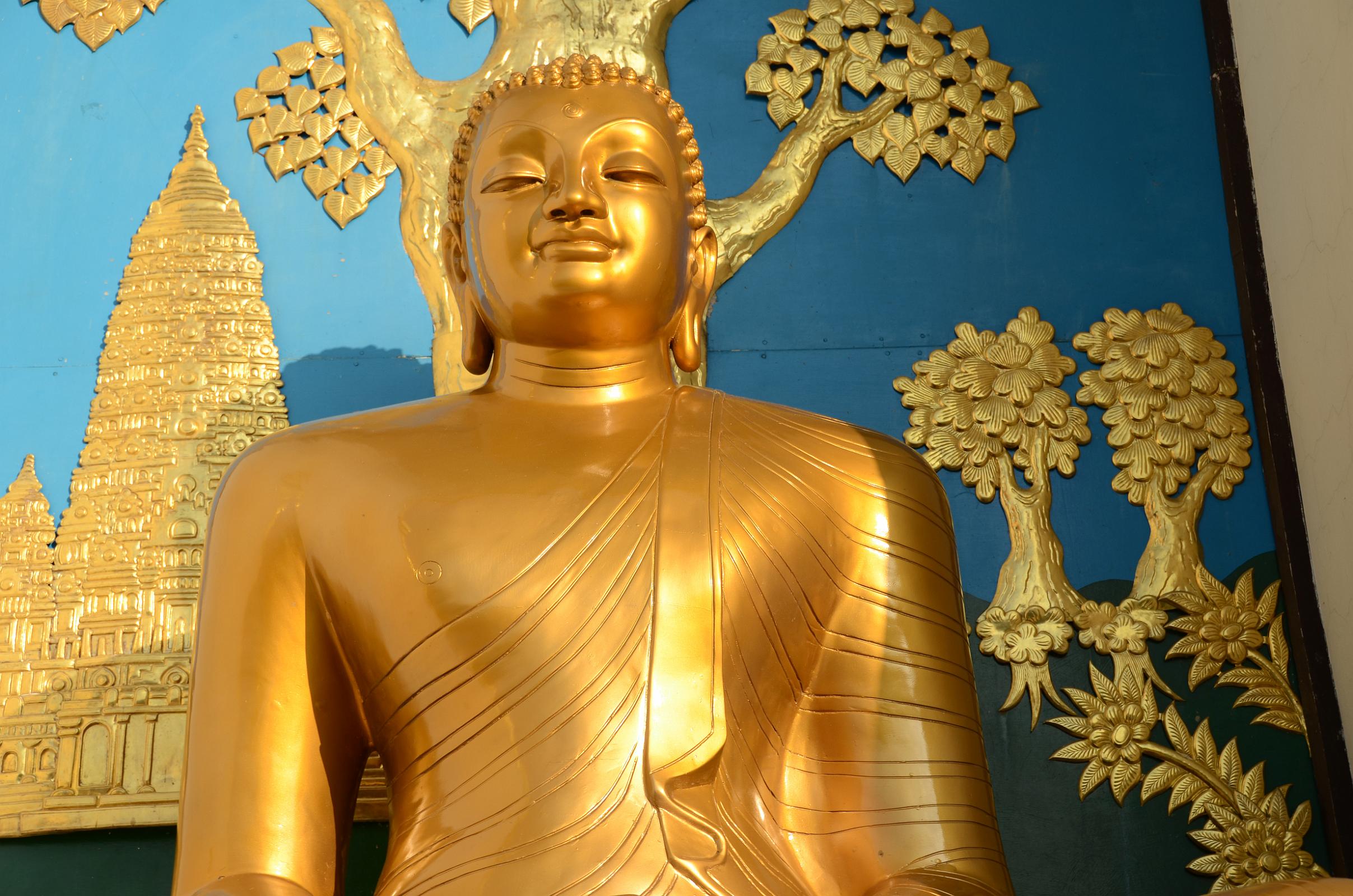 Pokhara World Peace Pagoda 09 Statue Of Buddha At Buddhagaya Close Up 